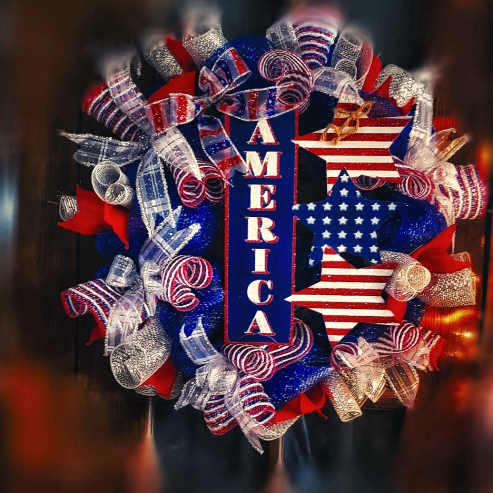Patriotic Memorial Farmhouse 4th of July Wreath